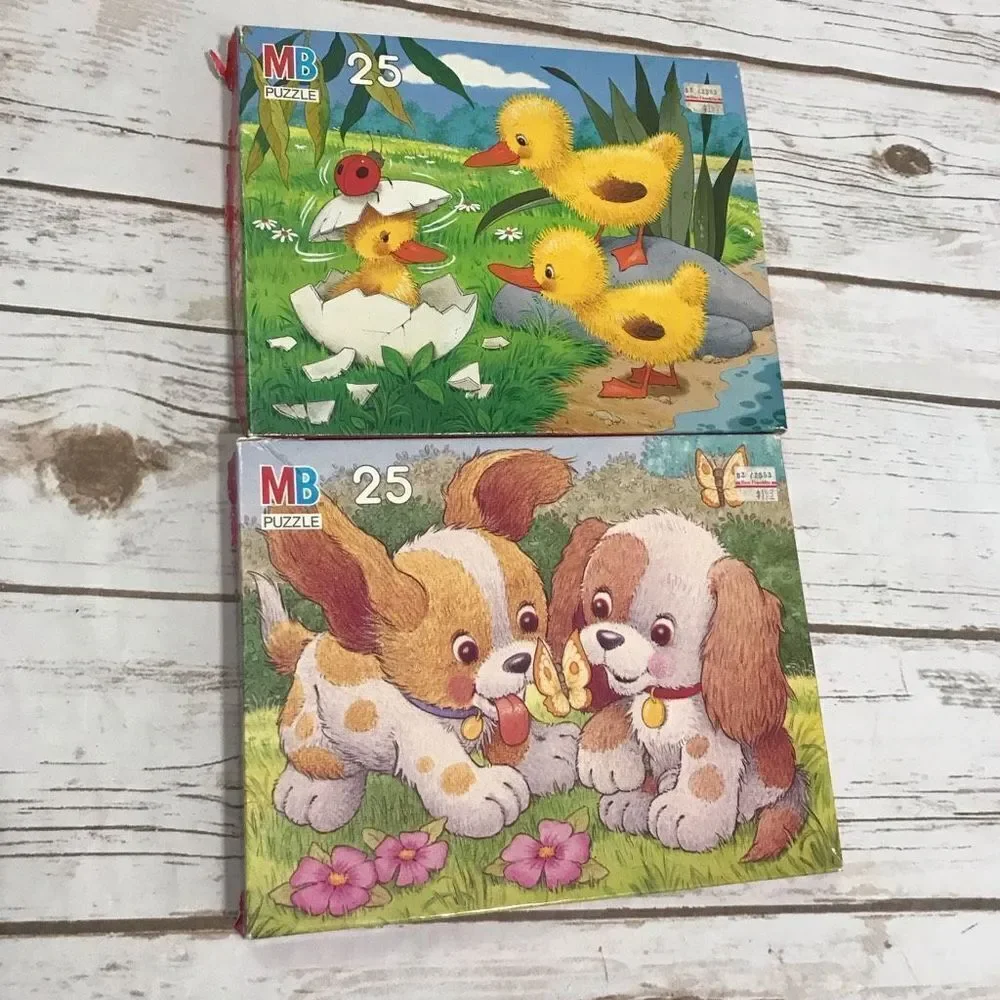Vintage Pastel Pets Puzzles Ducks‎ Puppies Milton Bradley